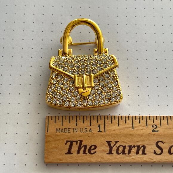 Vintage Napier Crystal Rhinestone Purse Handbag Pin Brooch Gold Tones - Picture 3 of 4